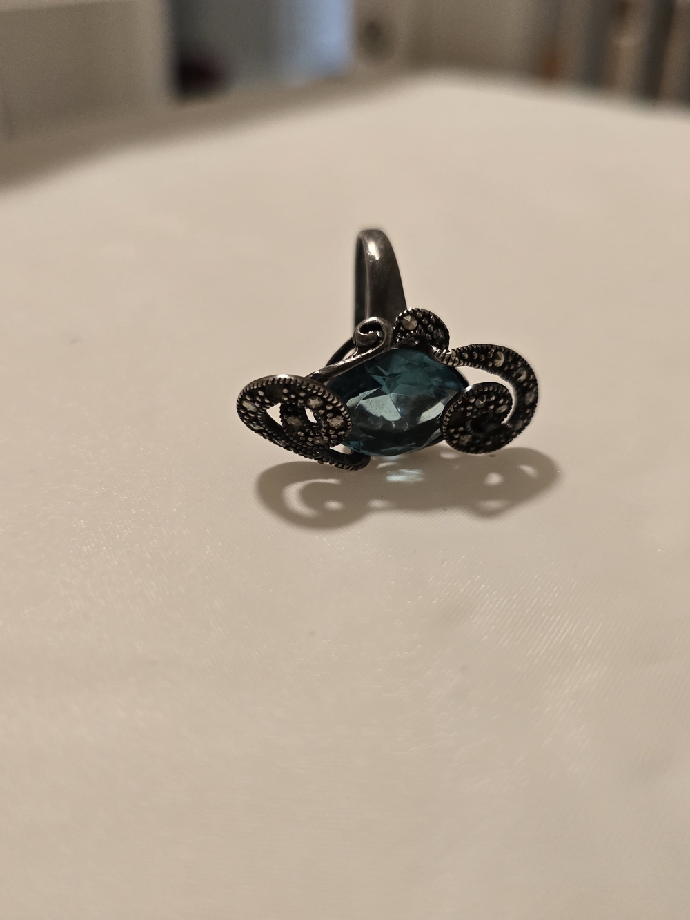 Vintage-Inspired Marquise Blue Stone Sterling Ring